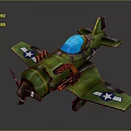 Vintage Green Airplane with Blue Cockpit Canopy and White Stars on Wings Propeller Design