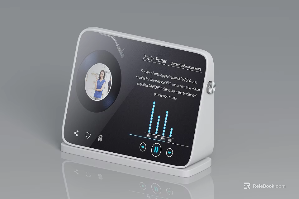 Smart Desktop Music Control Device with Vinyl Record Display Audio Equalizer and Control Buttons 3d model 