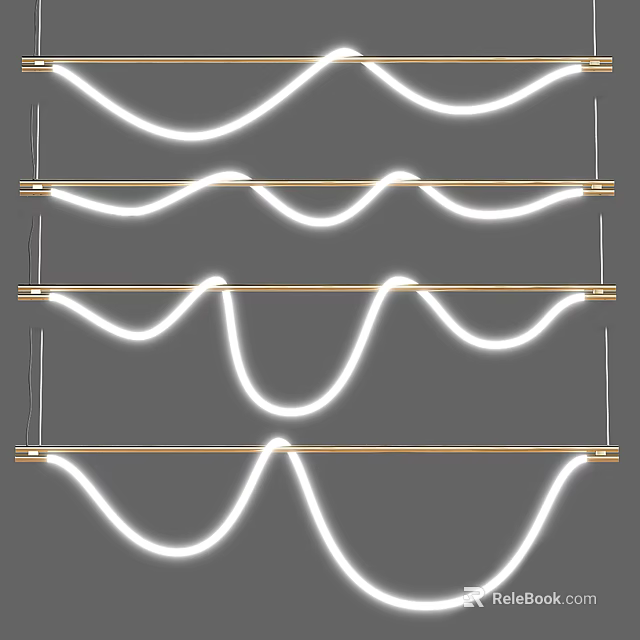 Modern Wave Shaped White LED Chandelier with Gold Bars for Interior Lighting 3d model 