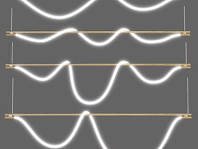 Modern Wave Shaped White LED Chandelier with Gold Bars for Interior Lighting 3d model