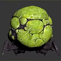 Green Spherical Object With Gemstone Texture And Purple Legs
