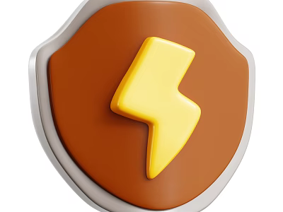 Brown Shield Weapon Design With Yellow Lightning Symbol And Silver Edge 3d model