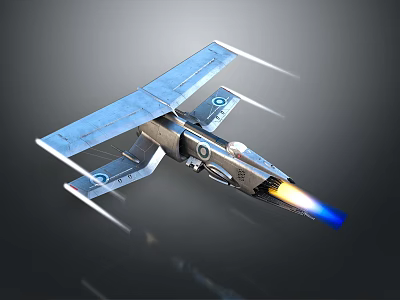 Flying Silver Passenger Aircraft With Modern Design Blue Flame Engine And Wings 3d model