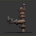 Rusted Industrial Pipe Valve Assembly With Various Components On Square Platform