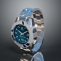Elegant Silver Watch With Blue Dial Round Case And Metal Bracelet Design