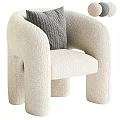 Beige Plush Single Sofa with Rounded Arms Curved Legs and Gray Knitted Cushion