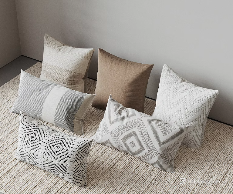 Stylish Decorative Throw Pillows With Geometric Patterns And Soft Fabric For Modern Home Decor 3d model 
