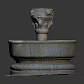Classical Stone Fountain Sculpture Featuring Carved Dragon Head Circular Base And Moss Details