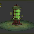 Glowing Green Lantern Scene Component With Grid Panels And Decorative Platform