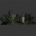 Natural Grassland Scene With Green Plants Soil And Small Flowers On Black Background