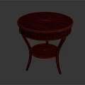 Classic Design Mahogany Wood Side Table With Round Top Lower Shelf And Curved Legs