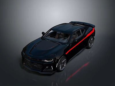 Black Sports Car With Red Stripe Rear Spoiler And Sporty Shiny Exterior 3d model