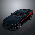 Black Sports Car With Red Stripe Rear Spoiler And Sporty Shiny Exterior