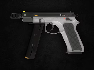 Modern Weapon Tactical Pistol Featuring Black Silver Design Grip And Magazine 3d model