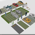 Modern Parking Lot With Electric Vehicle Charging Stations Green Areas And Entry Gates