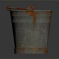 Rusty Metal Bucket With Red Handles For Daily Household Use