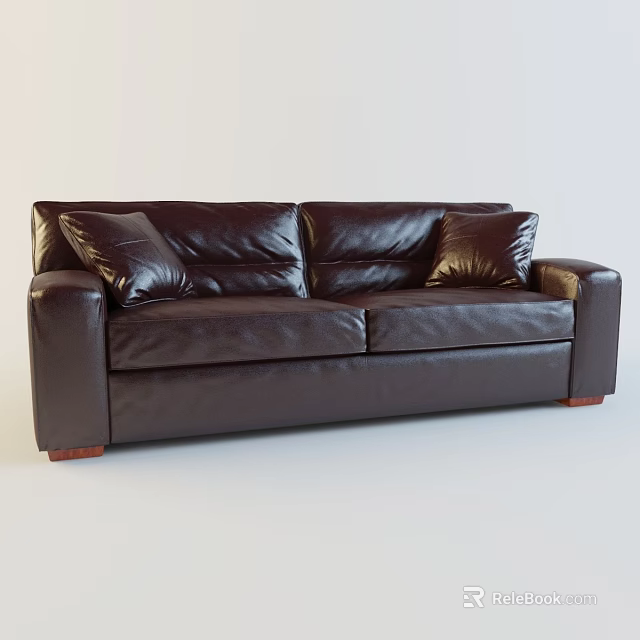 Dark Brown Leather Two-Seater Sofa With Soft Cushions Modern Design Living Room Furniture 3d model 