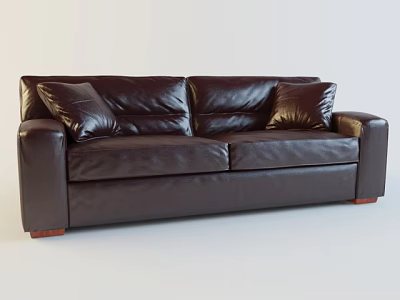 Dark Brown Leather Two-Seater Sofa With Soft Cushions Modern Design Living Room Furniture 3d model