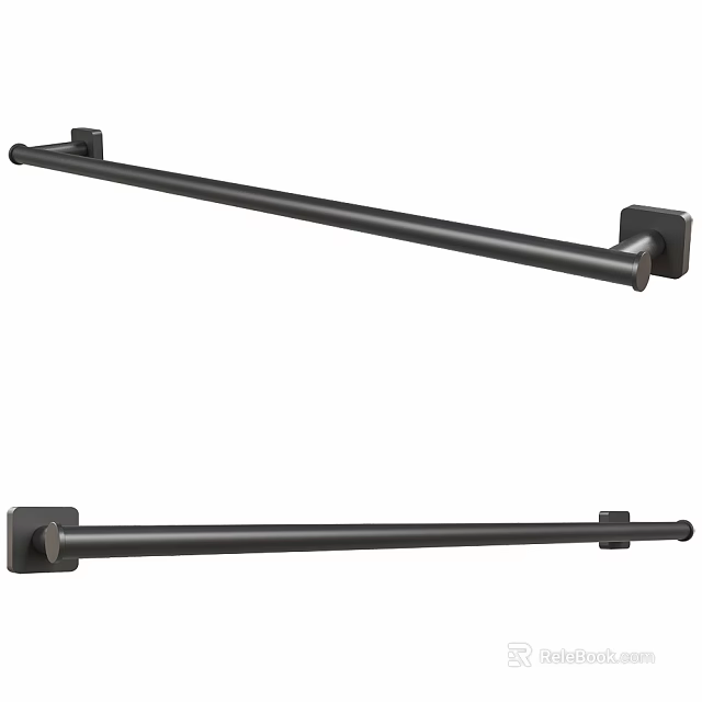 Modern Matte Black Metal Towel Bar Wall Mounted For Bathroom Design 3d model 