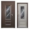 Brown And White Hinged Doors With Geometric Pattern Glass And Metal Handles