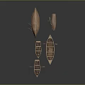 Several Handcrafted Wooden Boat Models With Different Sizes And Shapes On Dark Background