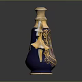 Decorative Wine Bottle With Blue Body Golden Diamond Pattern Yellow Top And White Handles