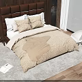 Elegant Double Bed with Tufted Headboard Pillows Faux Fur Throw Wooden Floor Ocean View Window