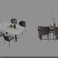 Modern Light Colored Dining Table Set With Gray Chairs And Decorative Vase 3d model