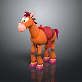 Cute Orange 3D Cartoon Horse Character With Red Mane Saddle And Pink Hooves