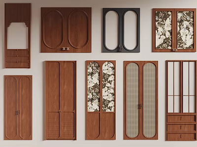 Variety Of Wardrobe Door Designs In Wood And Decorative Patterns 3d model