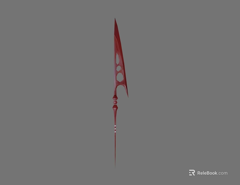 Red Decorative Blade Weapon With Intricate Hole Design And Ornate Handle 3d model 