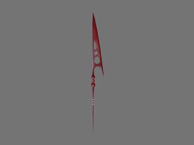 Red Decorative Blade Weapon With Intricate Hole Design And Ornate Handle 3d model