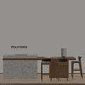 POLIFORM Modern Dining Table Set With Wooden Stools And Table Lamp 3d model