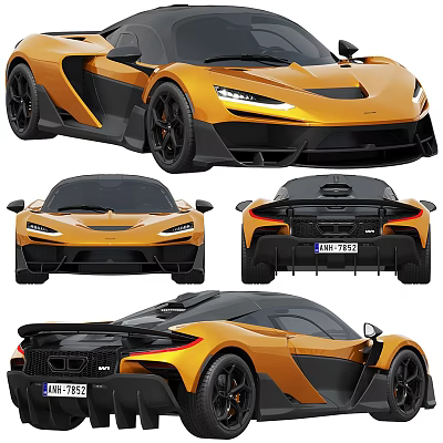 Stunning Orange and Black Supercar with Sleek Body LED Headlights Rear Spoiler and Multiple Views 3d model