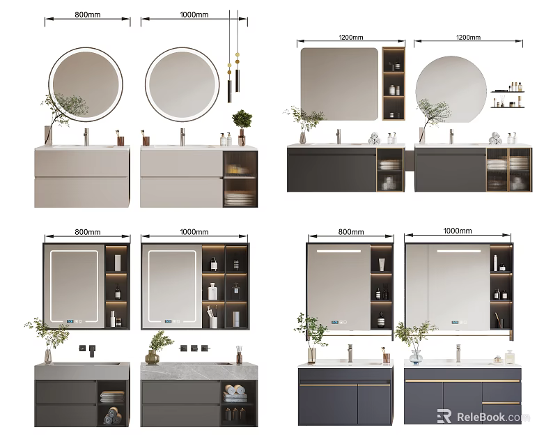 Modern Bathroom Cabinet with Mirror Storage and Multiple Size Options 3d model