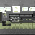 Bubble Tea Shop Interior Design With Green Theme Light Boxes And Wooden Counter Shelves