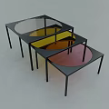 Modern Nested Coffee Tables With Black Frame And Colored Transparent Glass Tops 3d model