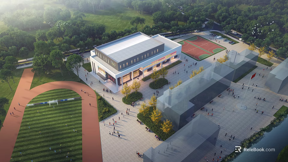 Integrated Aerial Planning of Sports Complex with Buildings Green Areas and Recreational Plazas 3d model 