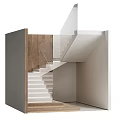 Modern Staircase Design With Glass Railing And White Steps Against Wooden Walls