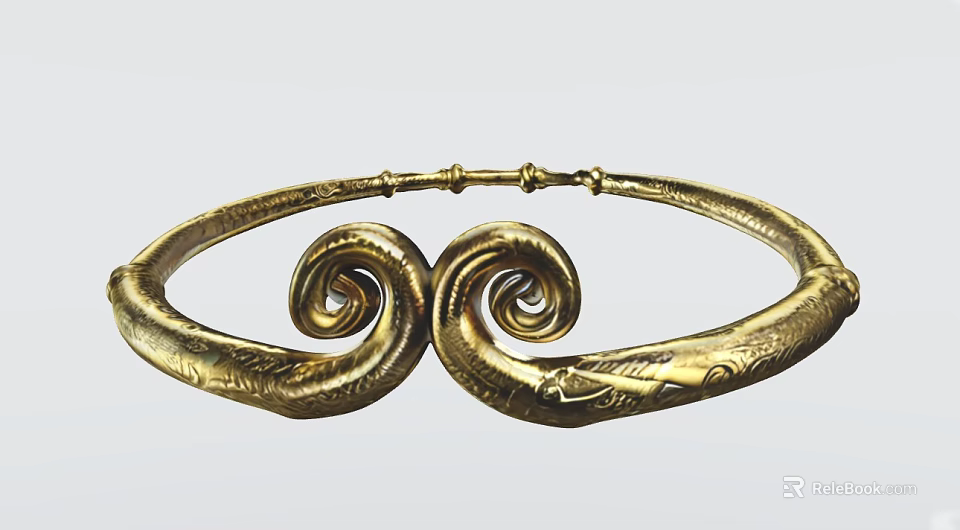Elegant Golden Ornament Decoration Set With Spiral Design And Carved Patterns 3d model 