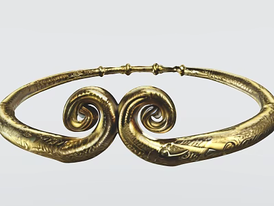 Elegant Golden Ornament Decoration Set With Spiral Design And Carved Patterns 3d model