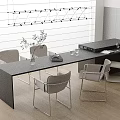 Modern Black Table And Gray Chairs With Vase Plant Books Wine Glass Blinds Wooden Floor