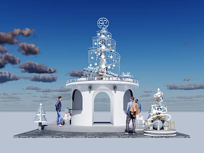 Ornate White Cage-like Tower Photo Spot With Arches And People Taking 3d model