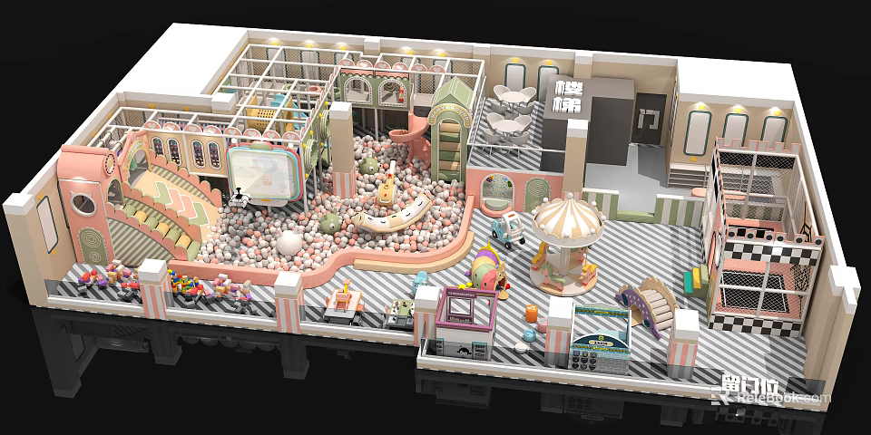 Shopping Mall Kids Play Store with Carousel Ball Pit Colorful Decor and Seating Areas 3d model 