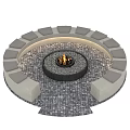 Outdoor Circular Fire Pit With Black Frame And Gray Pebbles For Garden Decor