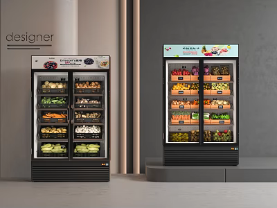 Designer Commercial Upright Multi Layer Refrigerated Display Cases With Fresh Fruits And Vegetables 3d model