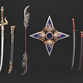 Game Movie Character Ornate Weapons Collection Featuring Swords Blades With Intricate Designs