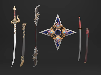 Game Movie Character Ornate Weapons Collection Featuring Swords Blades With Intricate Designs 3d model