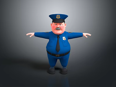 3D Cartoon Police Character Model With Blue Uniform And Outstretched Arms 3d model