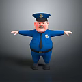 3D Cartoon Police Character Model With Blue Uniform And Outstretched Arms